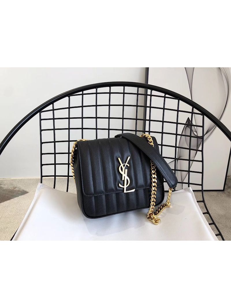 YSL Saint Laurent Vicky Medium In Grain De Poudre Leather 5326121 Black