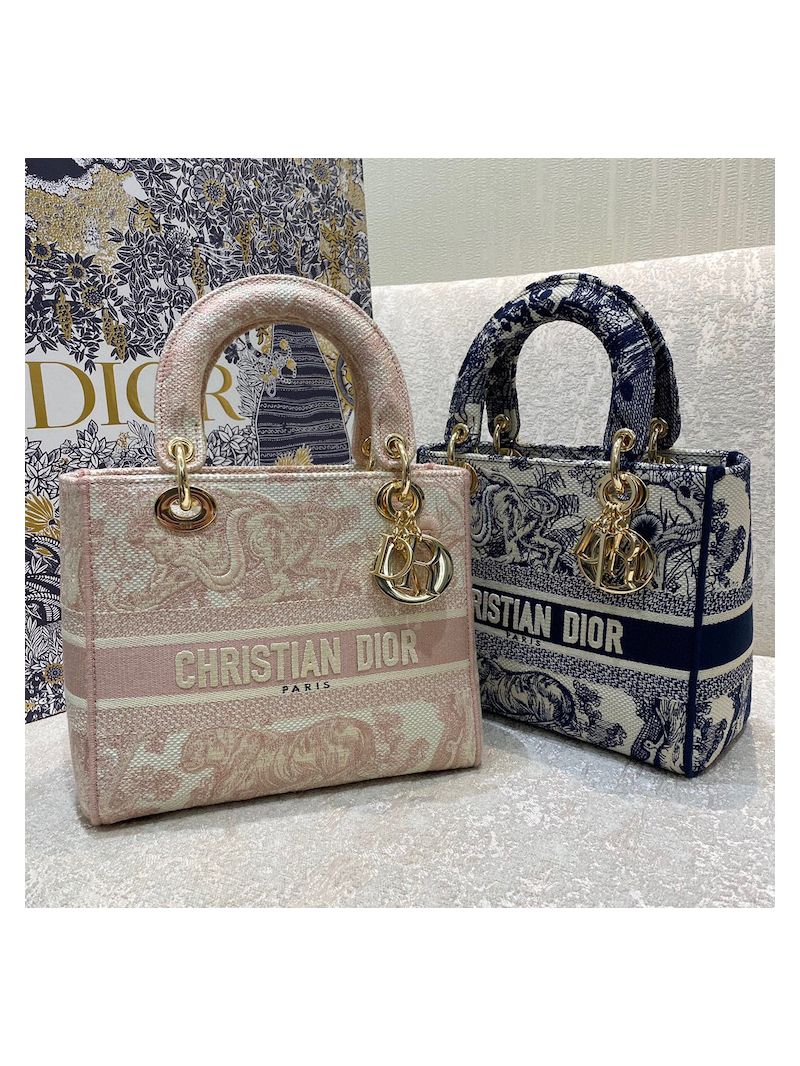Dior Medium Lady D-Lite Bag Rose Des Vents Toile de Jouy Embroidery M0565