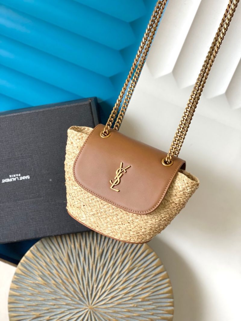 YSL Saint Laurent Mini Manon In Raffia Naturel And Brick 774269