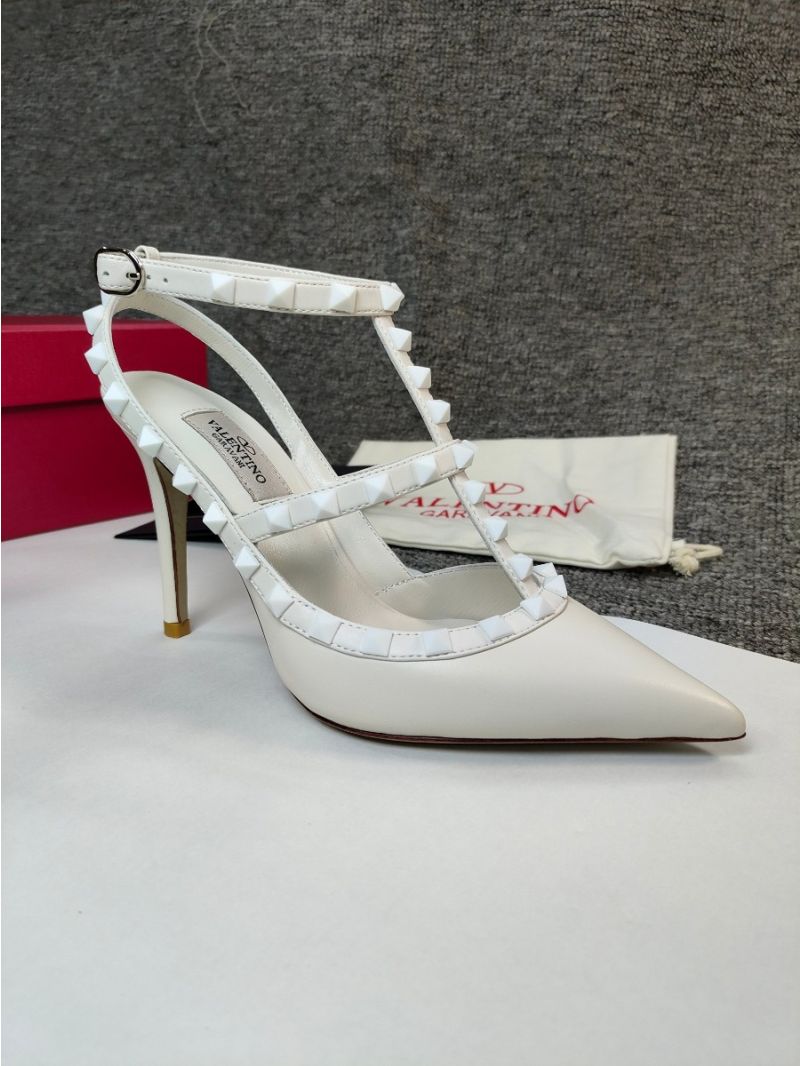 Valentino Garavani Rockstud Caged Ankle Strap TONAL STUDS pump in calfskin leather 100mm ZW2S0393 White