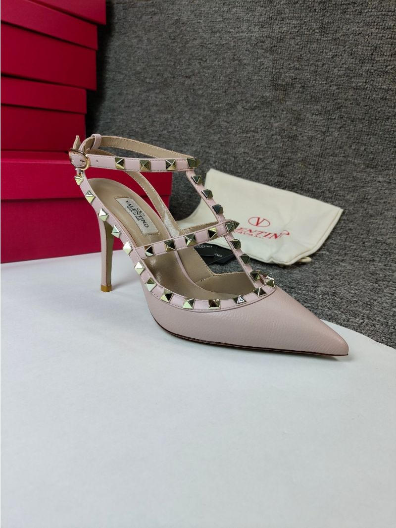 Valentino Garavani Rockstud Caged Ankle Strap pump in Grainy calfskin leather 100mm ZW2S0393 Rose Cannelle