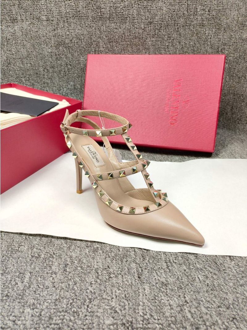 Valentino Garavani Rockstud Caged Ankle Strap pump in calfskin leather 100mm ZW2S0393 Poudre