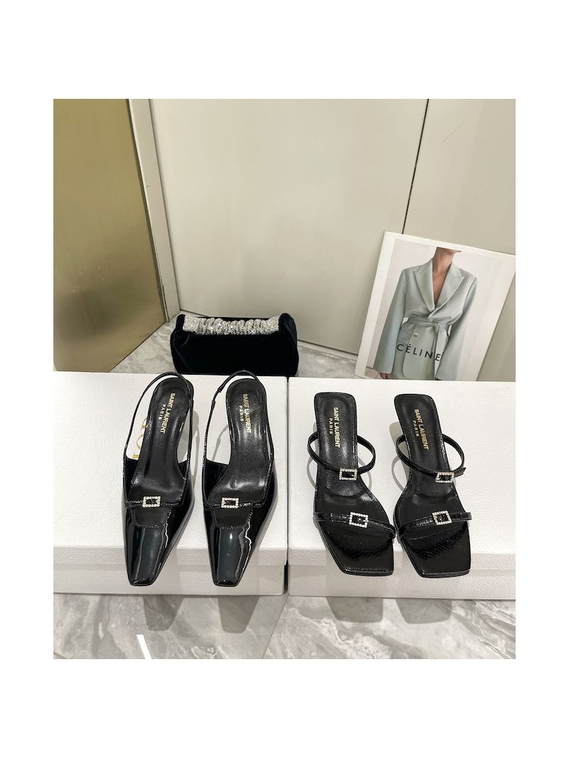 YSL Saint Laurent Blade Slingback Pumps In Patent Leather 709602