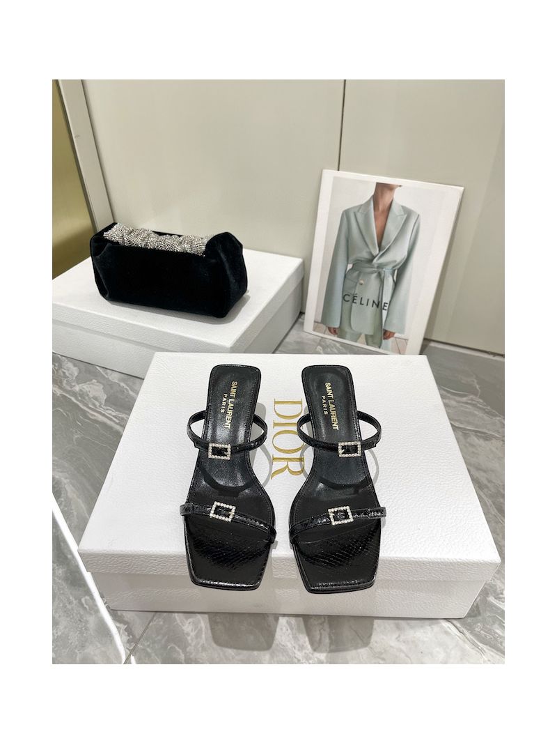 YSL Saint Laurent Nuit Mules In Lacquered Ayers 699723