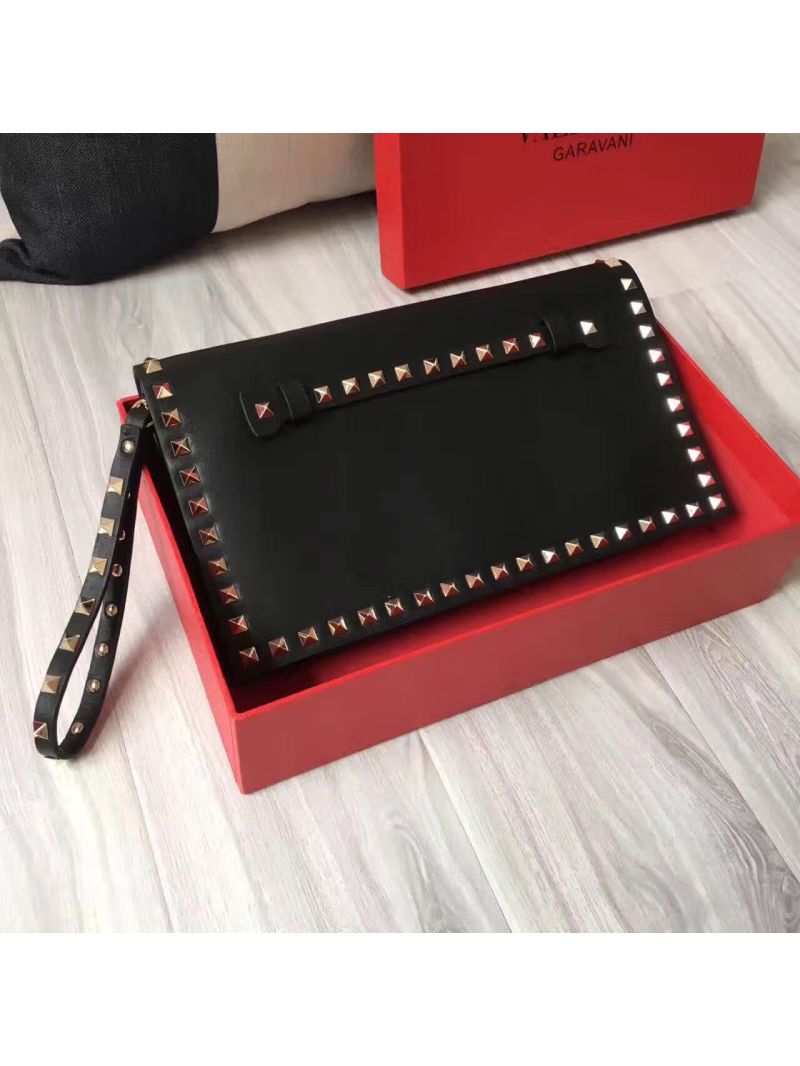 Valentino Garavani Rockstud Flap Wristlet Clutch Bag Black