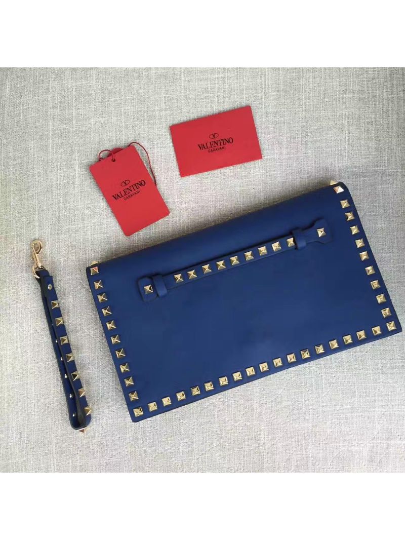 Valentino Garavani Rockstud Flap Wristlet Clutch Bag Blue