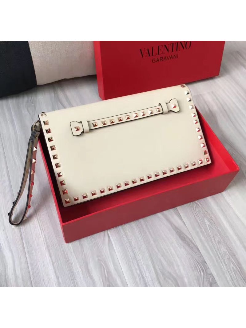 Valentino Garavani Rockstud Flap Wristlet Clutch Bag White