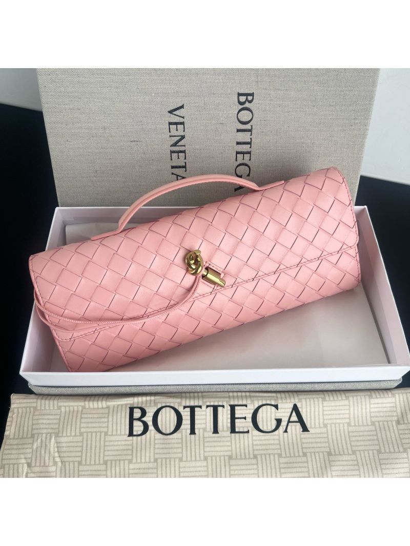 Bottega Veneta BV Long Clutch Andiamo With Handle Intrecciato Lambskin Leather 741511 Rose
