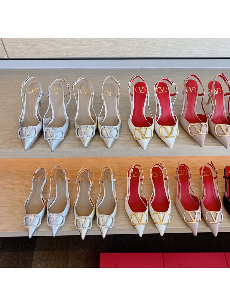 Valentino VLogo Laminated Nappa Slingback Pump 40mm 80mm SW2S0Q70 Platinum