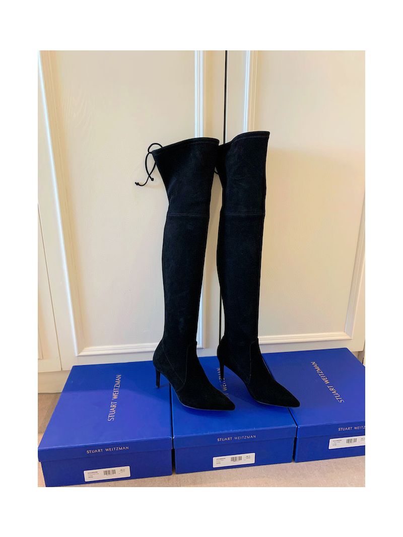 Stuart Weitzman SW Basie 75 Over The Knee Boots in Black Stretched Suede