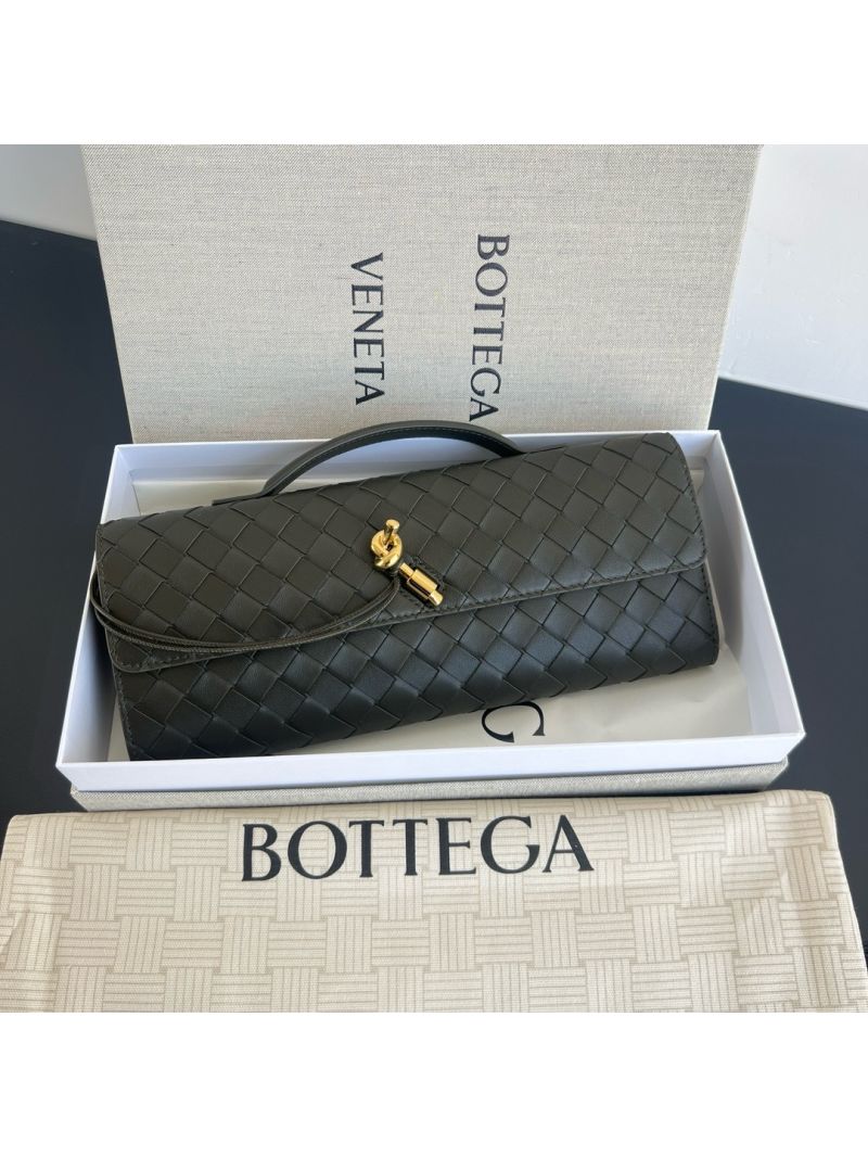 Bottega Veneta BV Long Clutch Andiamo With Handle Intrecciato Lambskin Leather 741511 Dark Kaki