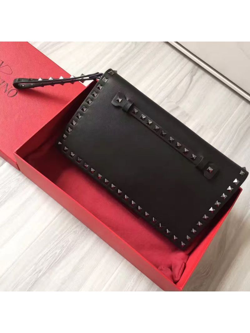 Valentino Garavani Rockstud Black Flap Wristlet Clutch Bag