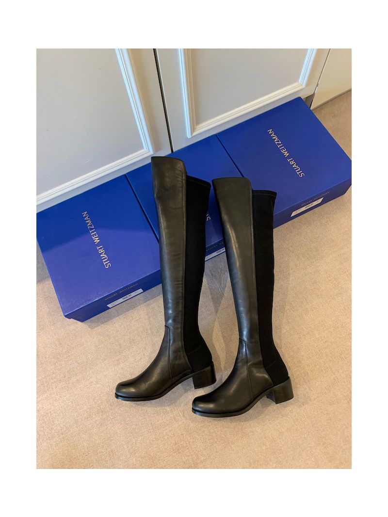 Stuart Weitzman SW 5050 Reserve in Black Leather and Suede S4002