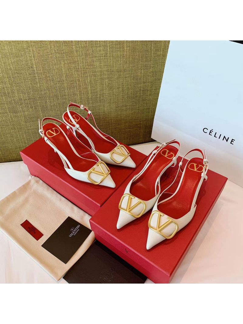 Valentino Gold VLogo Calfskin Slingback Pump 40mm 80mm SW2S0Q70 White