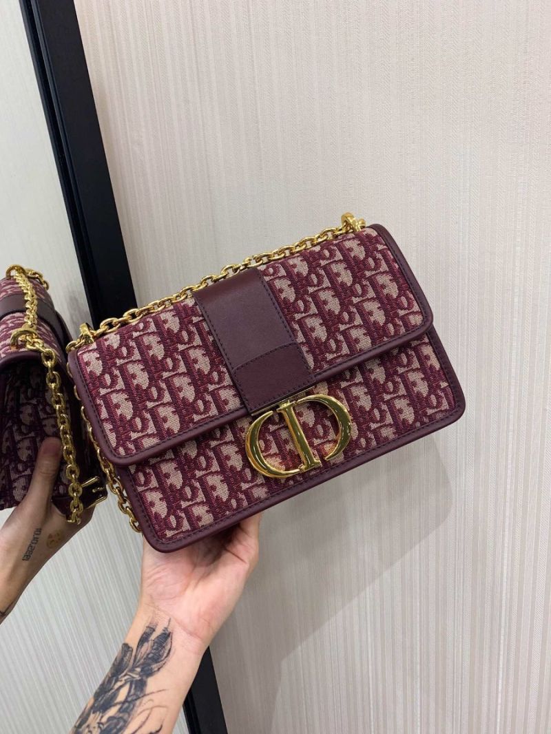 Dior 30 Montaigne Oblique Jacquard Canvas Bag with Chain M9208 Burgundy