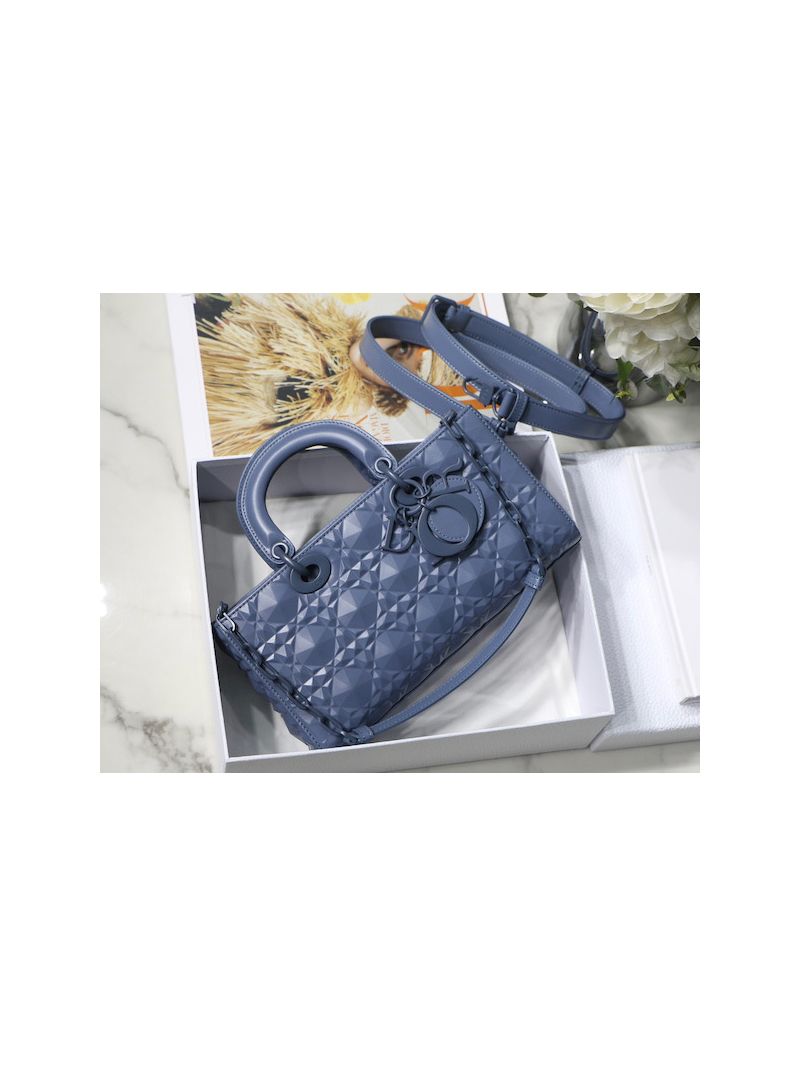 Dior Lady D-Joy Bag Denim Cannage Calfskin with Diamond Motif M0540I