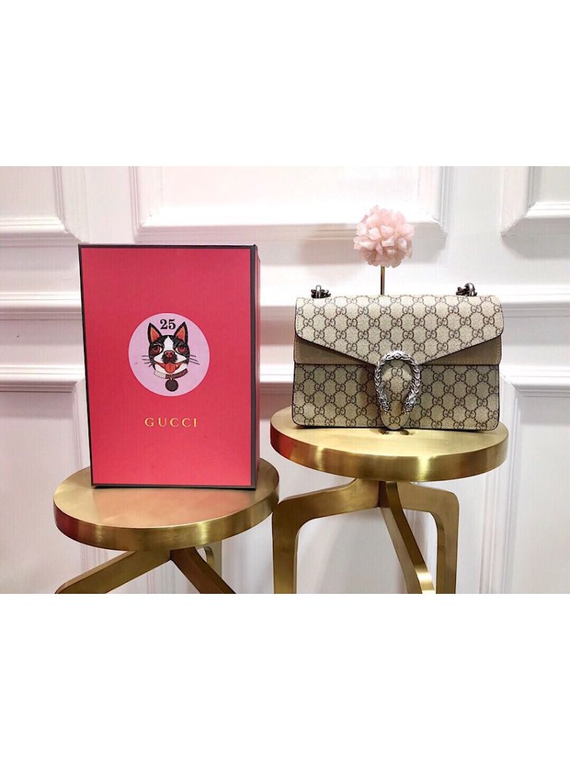 Gucci Dionysus Small GG Supreme Shoulder Bag 400249 Beige
