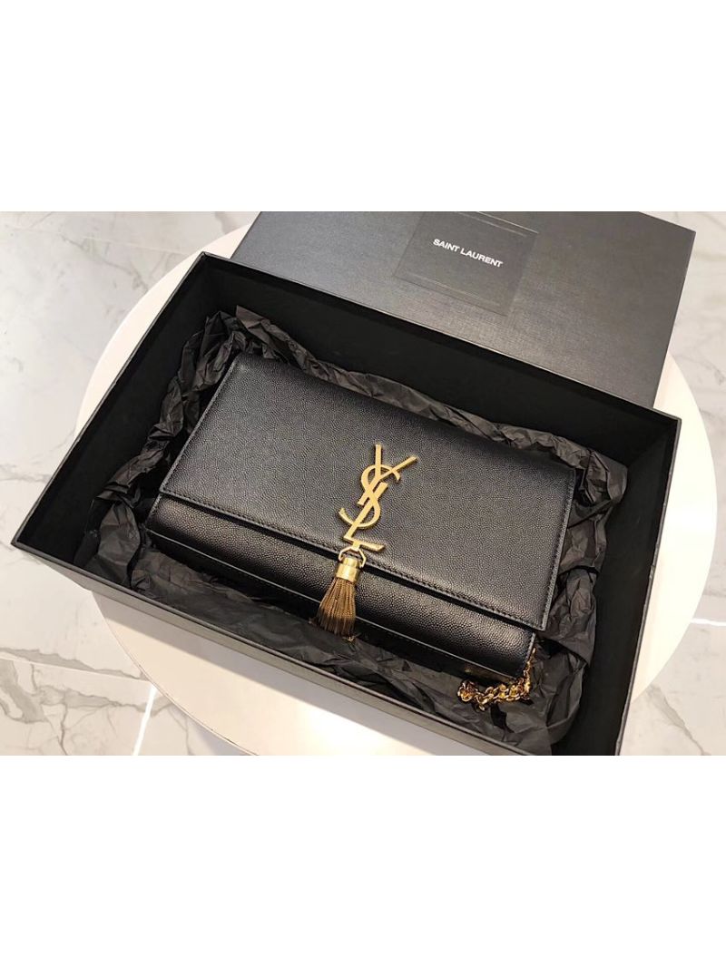 YSL Saint Laurent Kate Bag With Tassel In Grain De Poudre Leather 354119 Black