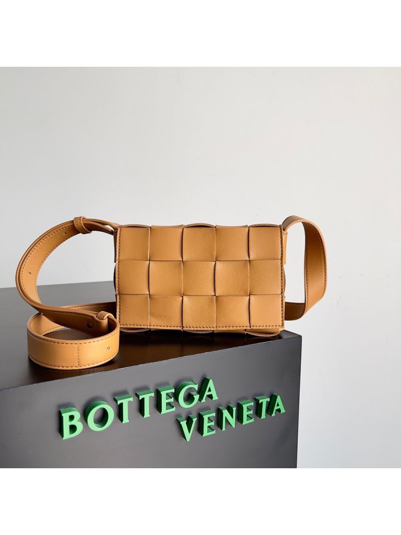 Bottega Veneta BV Small Cassette Intreccio lambskin Crossbody Bag 730848 Caramel