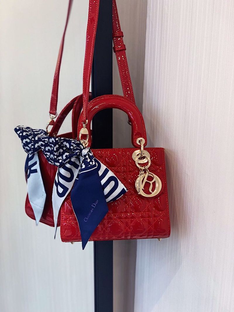 Dior Small Lady Dior Patent Calfskin Bag Red