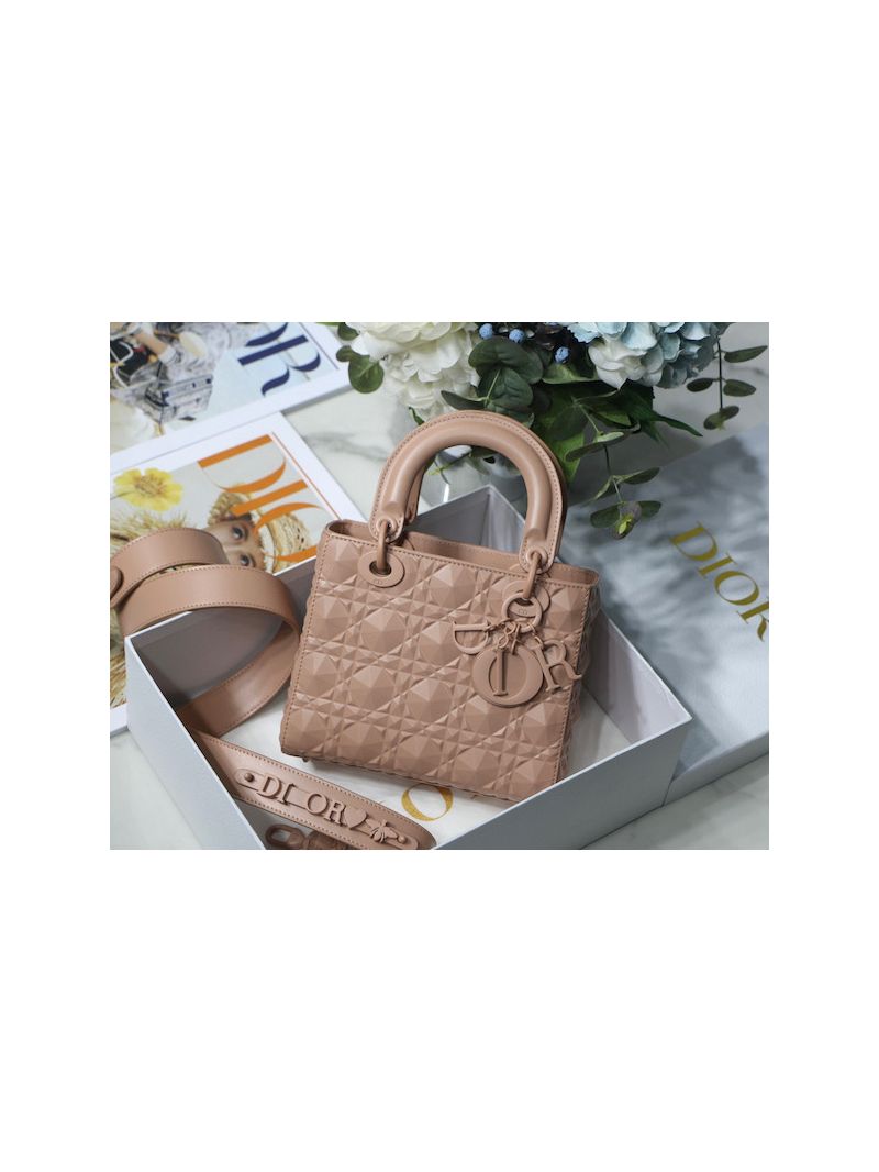 Dior Small Lady Dior My ABCdior Bag Rose Des Vents Cannage Calfskin with Diamond Motif M0538