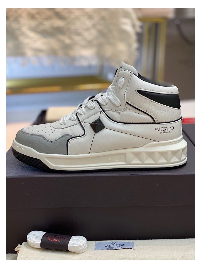 Valentino One Stud Mid-Top Nappa Sneaker WY2S0E63 Men Female White Black