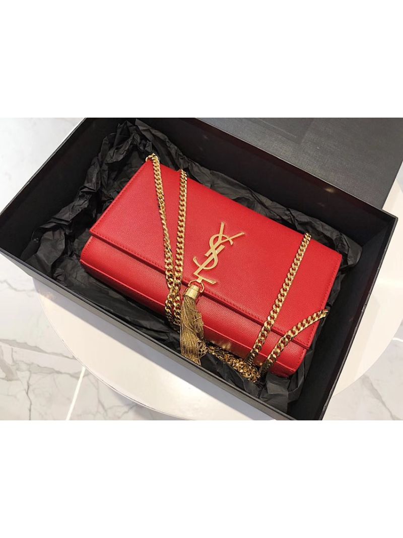 YSL Saint Laurent Kate Bag With Tassel In Grain De Poudre Leather 354119 Red