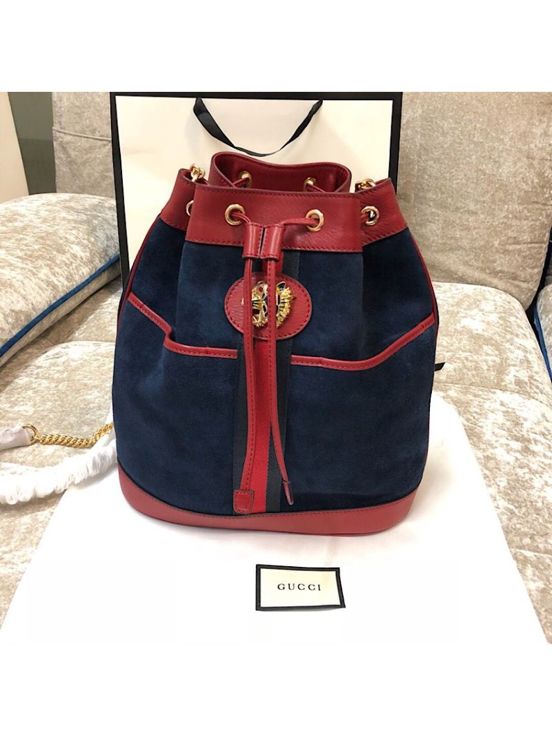 Gucci Rajah Medium Bucket Bag 553961 Blue Suede