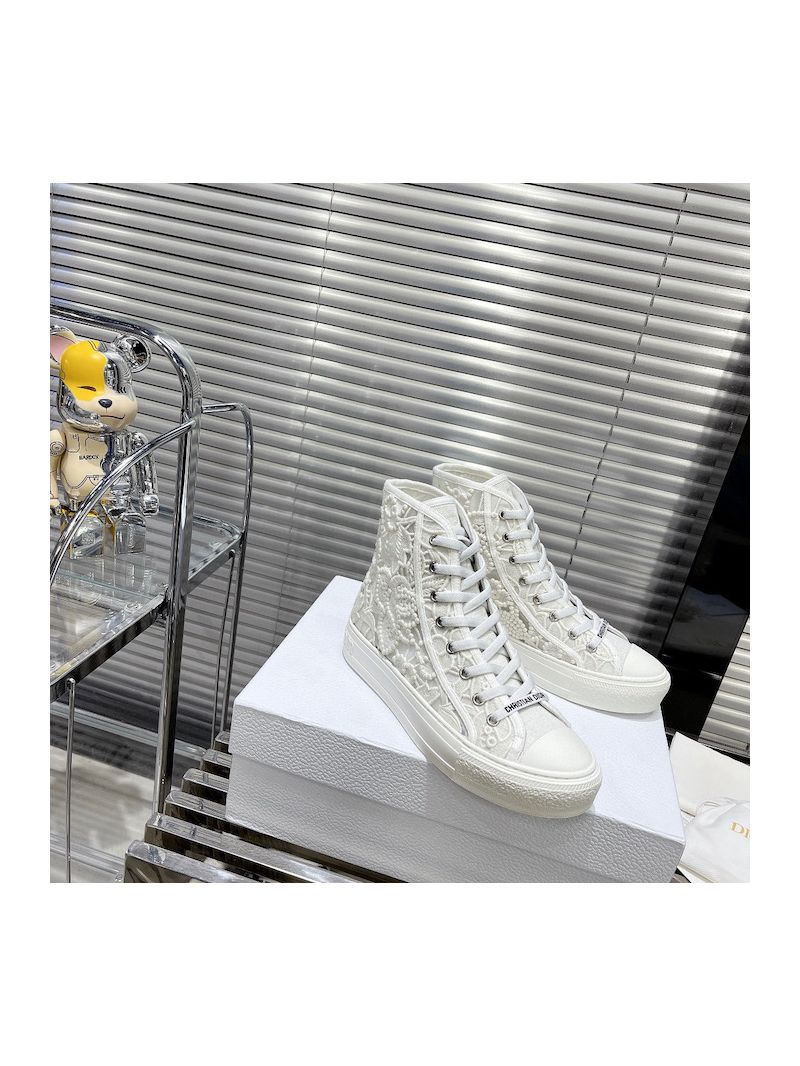 Dior Walk'N'Dior High-top Sneaker White Macramé Embroidered Cotton KCK354M