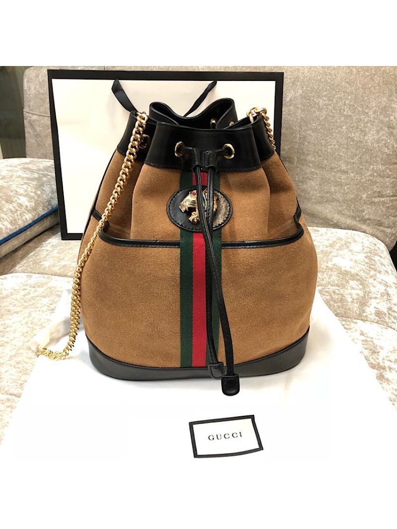 Gucci Rajah Medium Bucket Bag 553961 Tan Suede