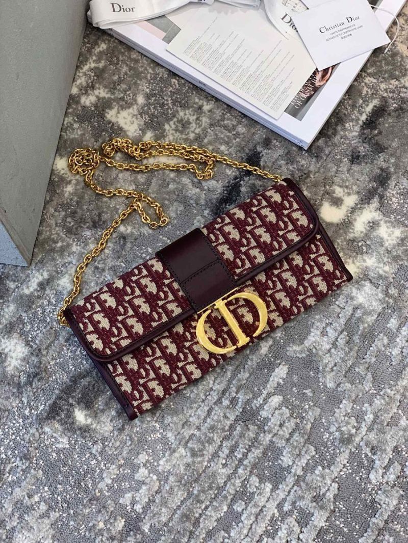Dior 30 Montaigne Oblique Jacquard Canvas Clutch Chain Bag M9206 Burgundy