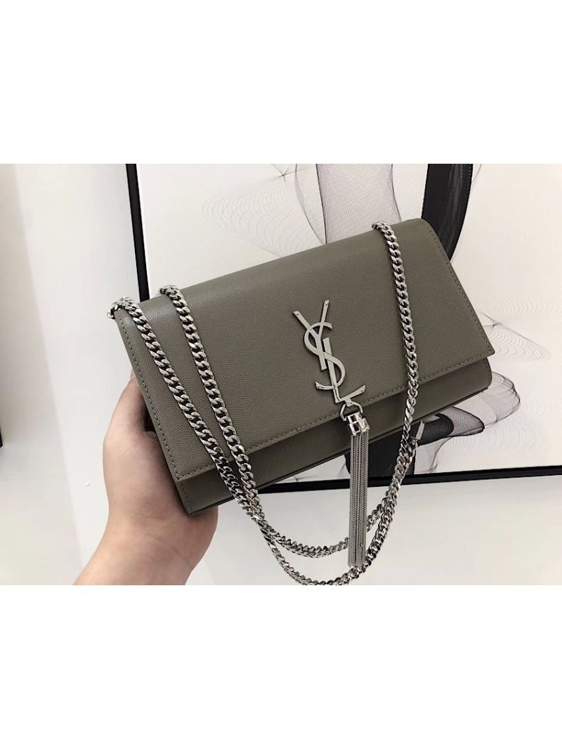 YSL Saint Laurent Kate Bag With Tassel In Grain De Poudre Leather 354119 Grey