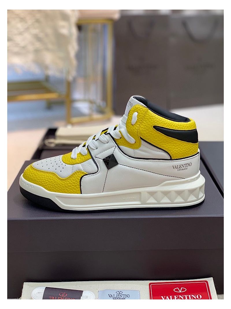 Valentino One Stud Mid-Top Nappa Sneaker WY2S0E63 Men Female Yellow