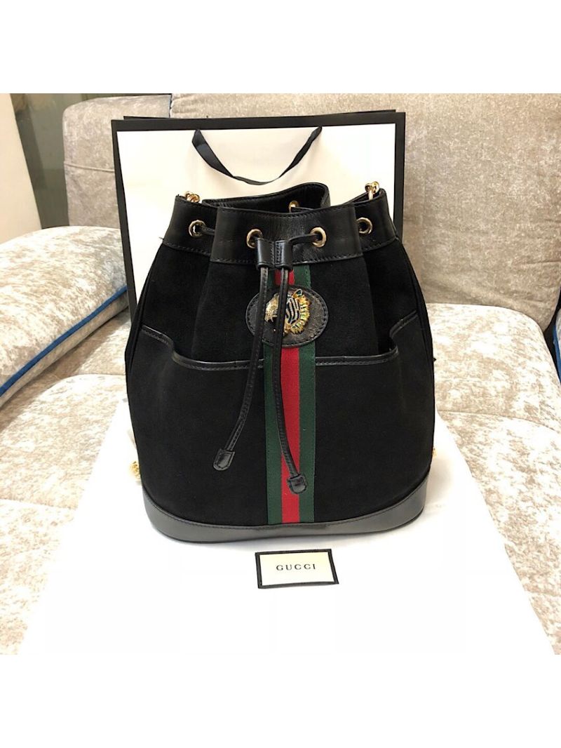 Gucci Rajah Medium Bucket Bag 553961 Black Suede