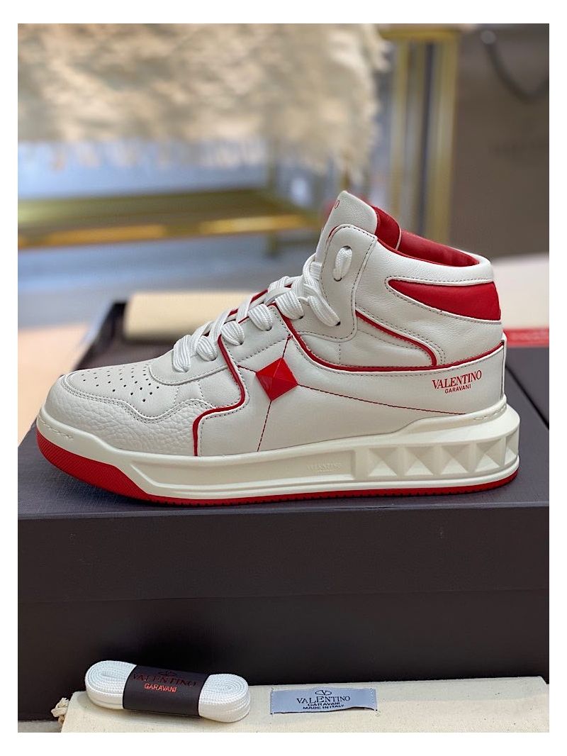 Valentino One Stud Mid-Top Nappa Sneaker WY2S0E63 Men Female Red