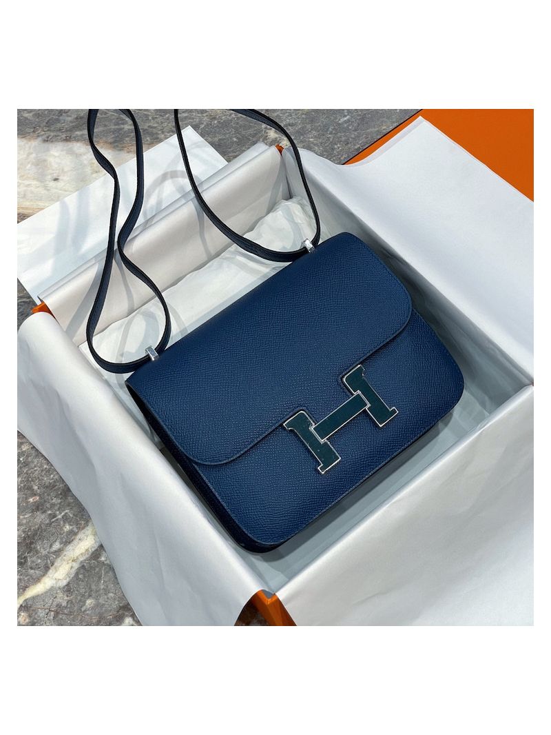 Hermes Constance Deep Blue Epsom leather Bag with Enamel Hardware 