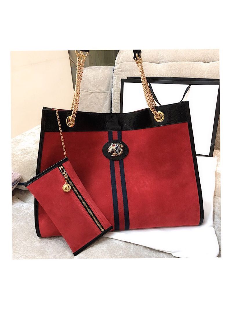 Gucci Rajah Large Tote 537219 Suede Red