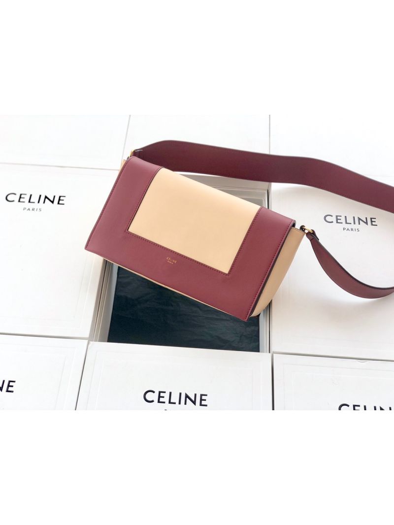 Celine Medium Frame Shoulder Bag in Ruby/ Apricot Shiny Smooth Calfskin 180263