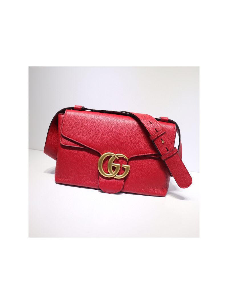 Gucci GG Marmont Leather Shoulder Bag in red 401173