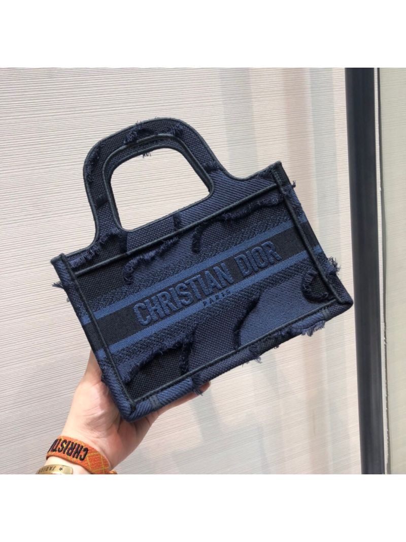 Dior Book Tote Camouflage Embroidered Canvas Bag Blue M1271