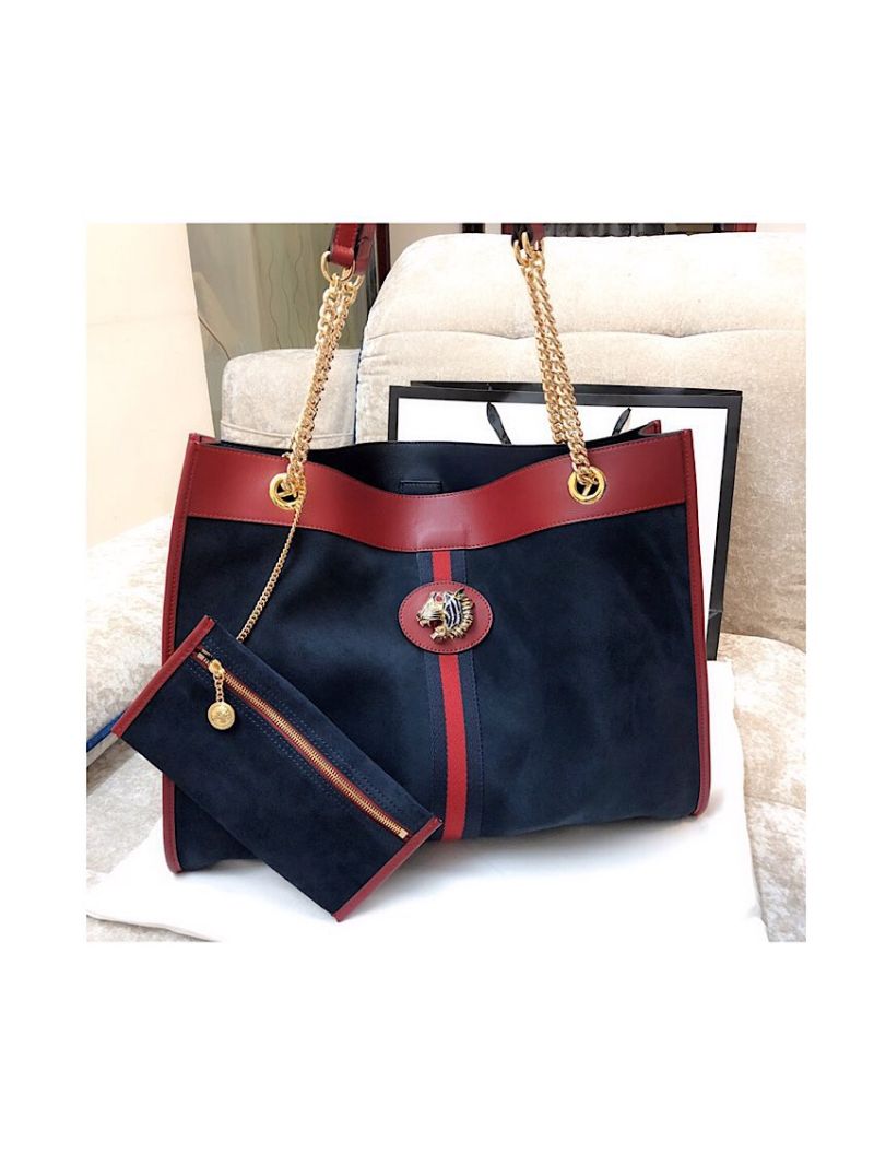 Gucci Rajah Large Tote 537219 Suede Blue
