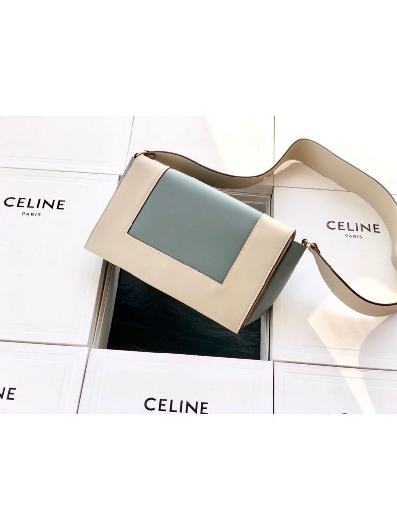 Celine Medium Frame Bag in beige/medium green Shiny Smooth Calfskin 180263