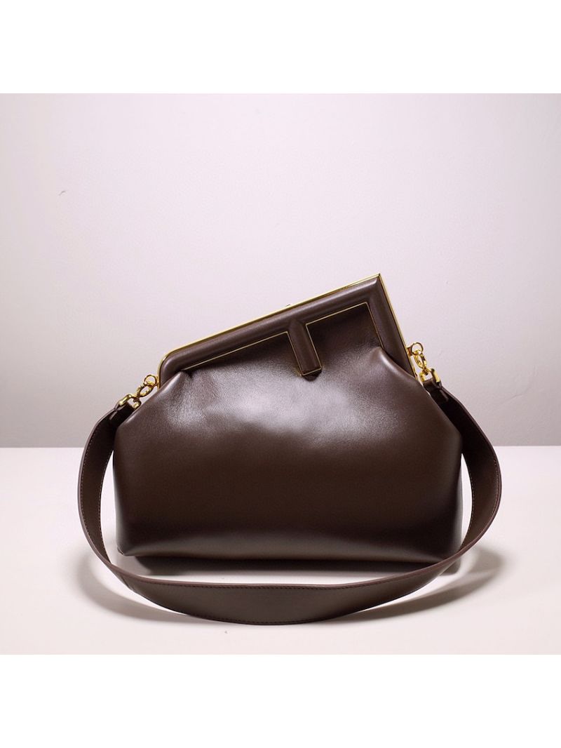 Fendi First Medium Dark Brown Leather Bag 8BP127