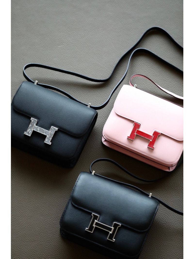 RARE! Hermes Constance Bag in Black Epsom leather with Clasp in lizard
