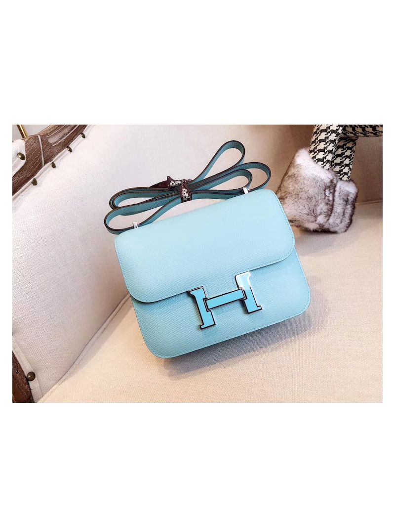 Hermes Constance Macaron Blue Epsom leather Bag with Enamel Hardware 