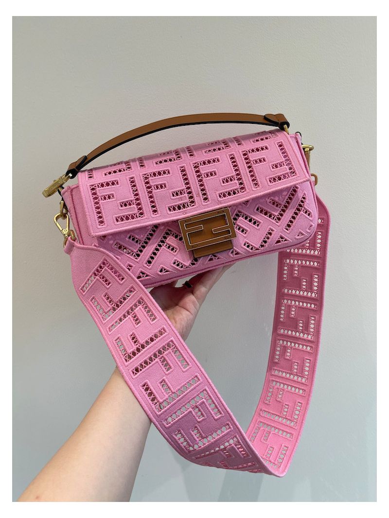 Fendi Baguette Pink Canvas Bag With Embroidery 8BR600CV (Limited)