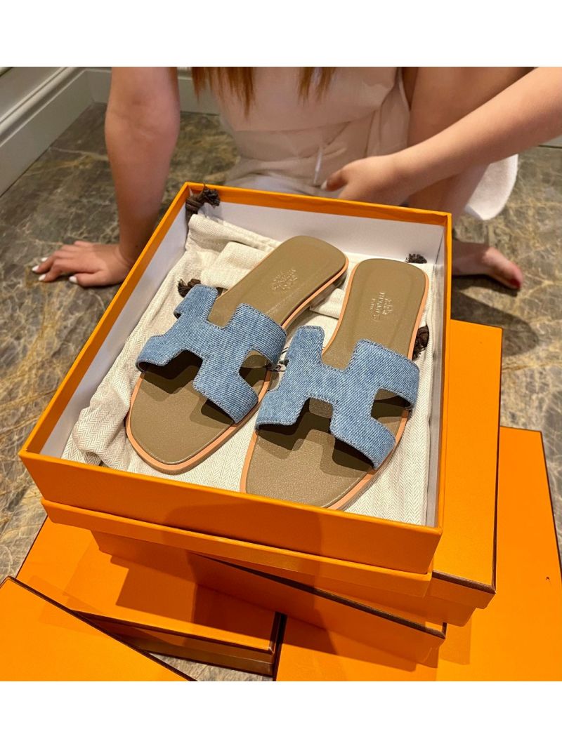Hermes Oran Sandals 1cm 5cm Denim Blue H211242