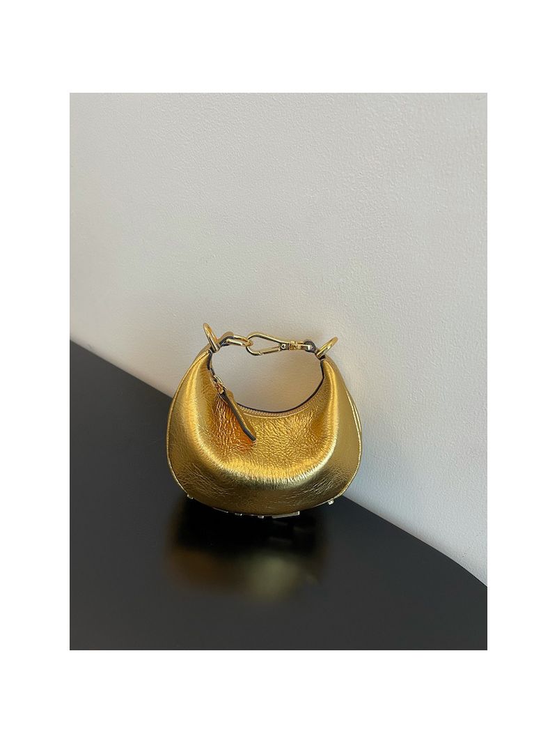 Fendi Nano Fendigraphy Laminated Gold Leather with Craquelé Effect 7AS089A