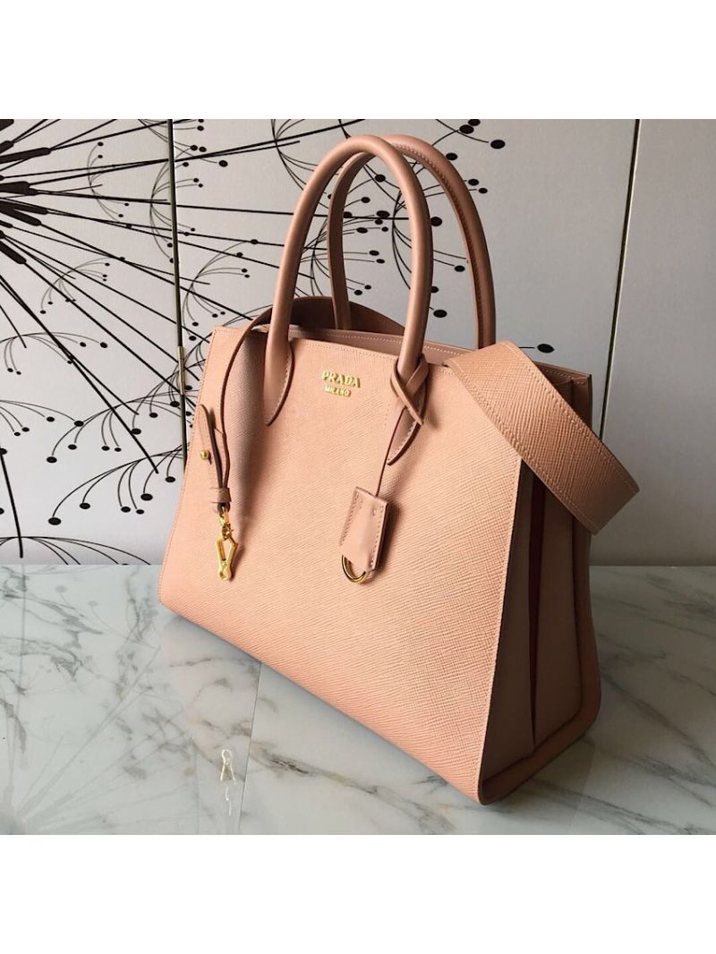 Prada Bibliothèque Saffiano Leather Bag 1BA153 Nude