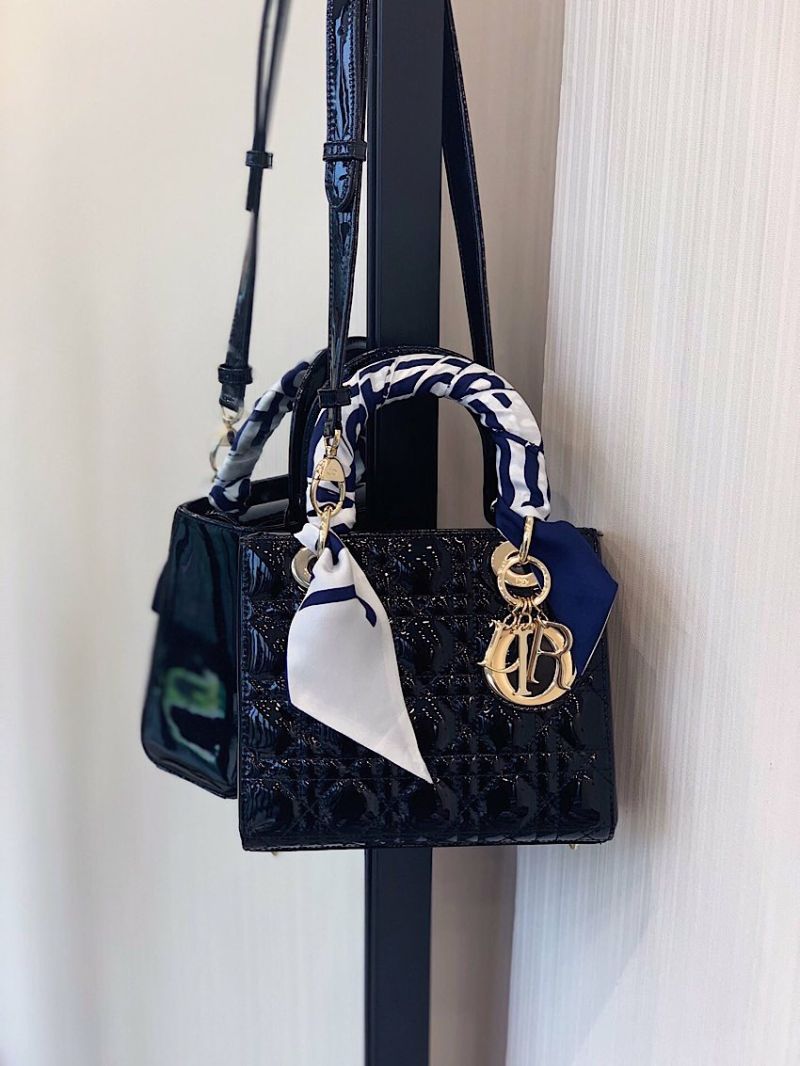 Dior Small Lady Dior Patent Calfskin Bag Black